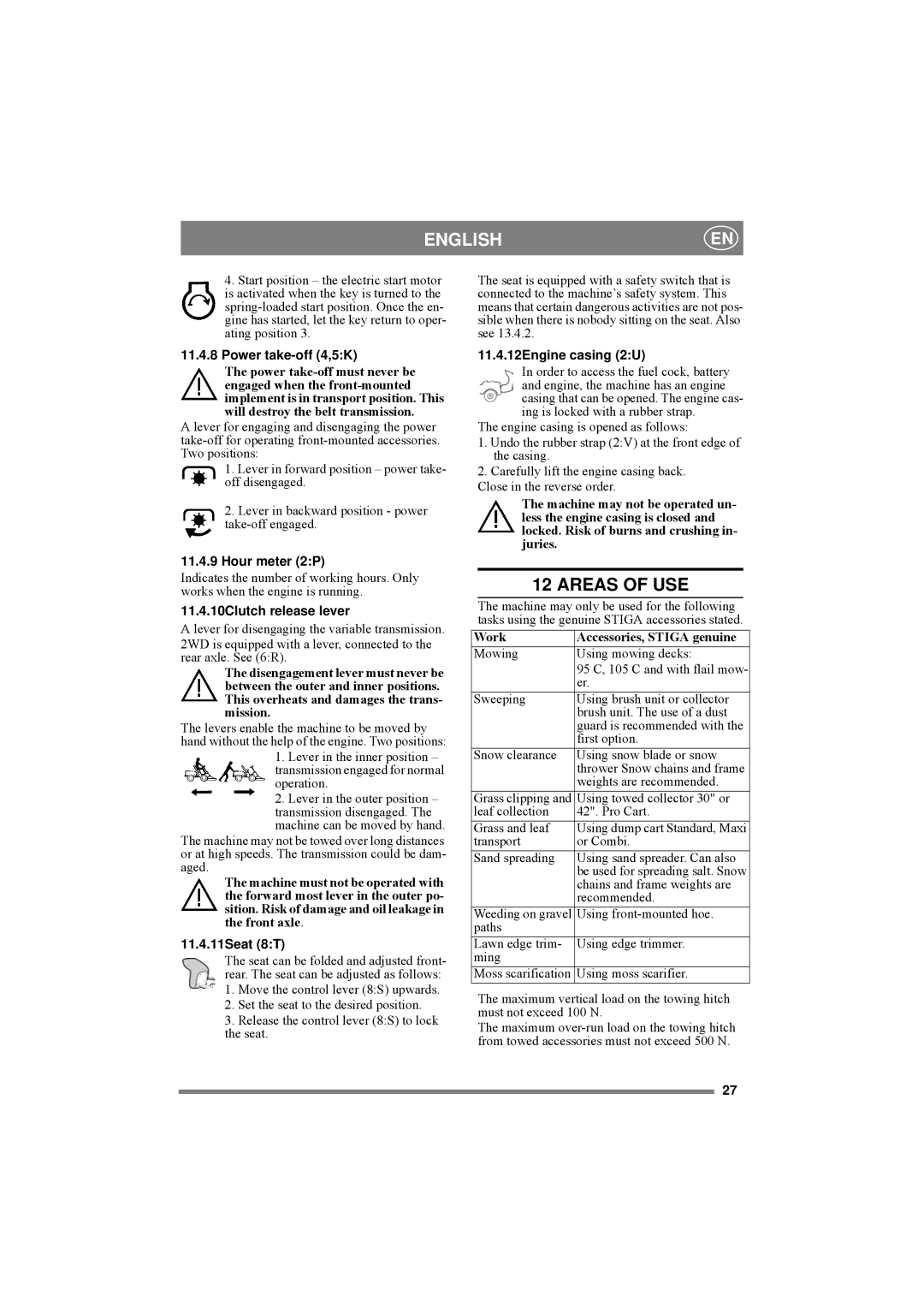 Stiga 8211-0072-80 manual Areas of USE 