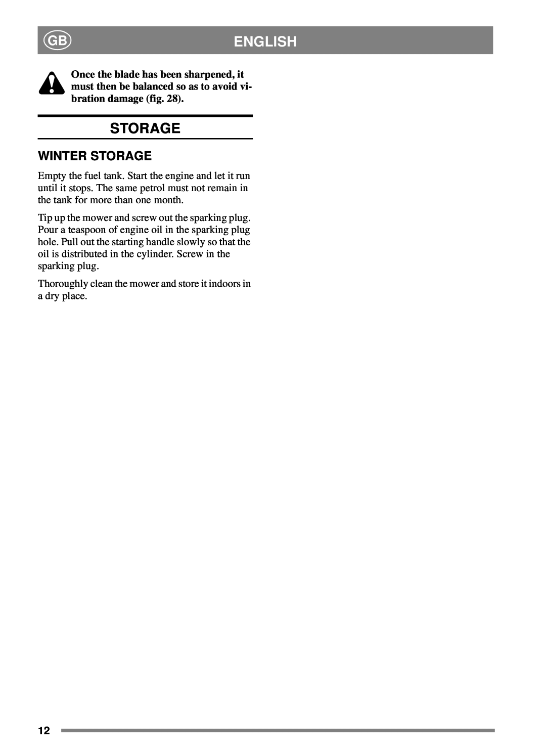 Stiga 8211-0203-09 manual Winter Storage, English 