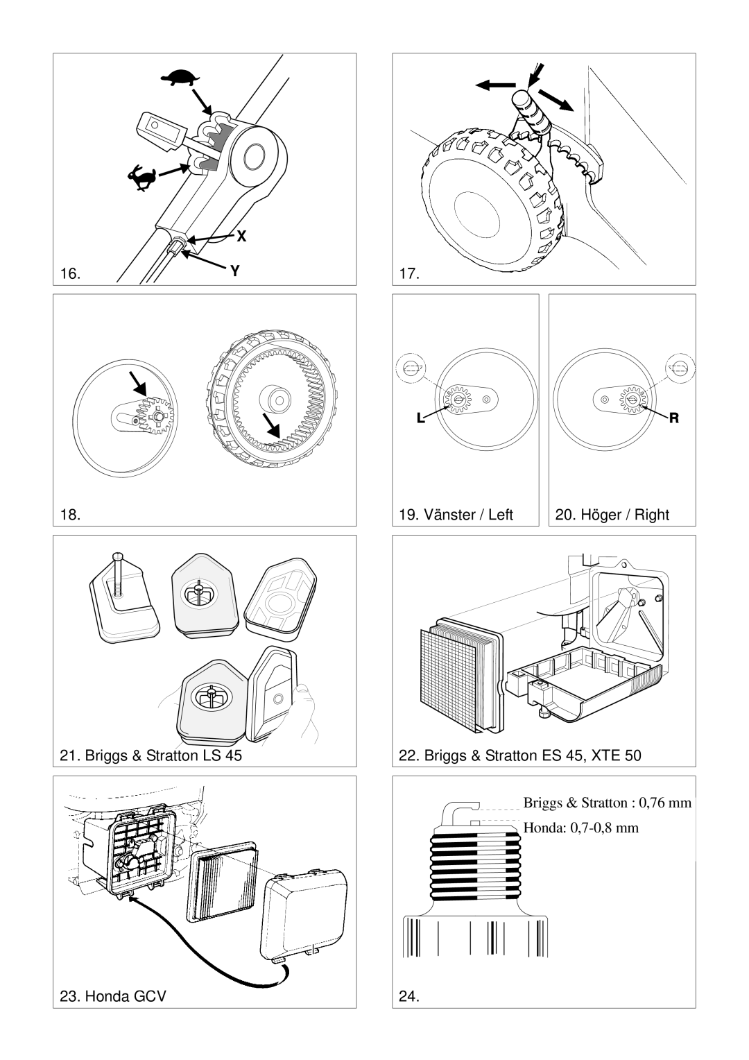 Stiga 8211-0208-08 manual Briggs & Stratton 0,76 mm Honda 0,7-0,8 mm 