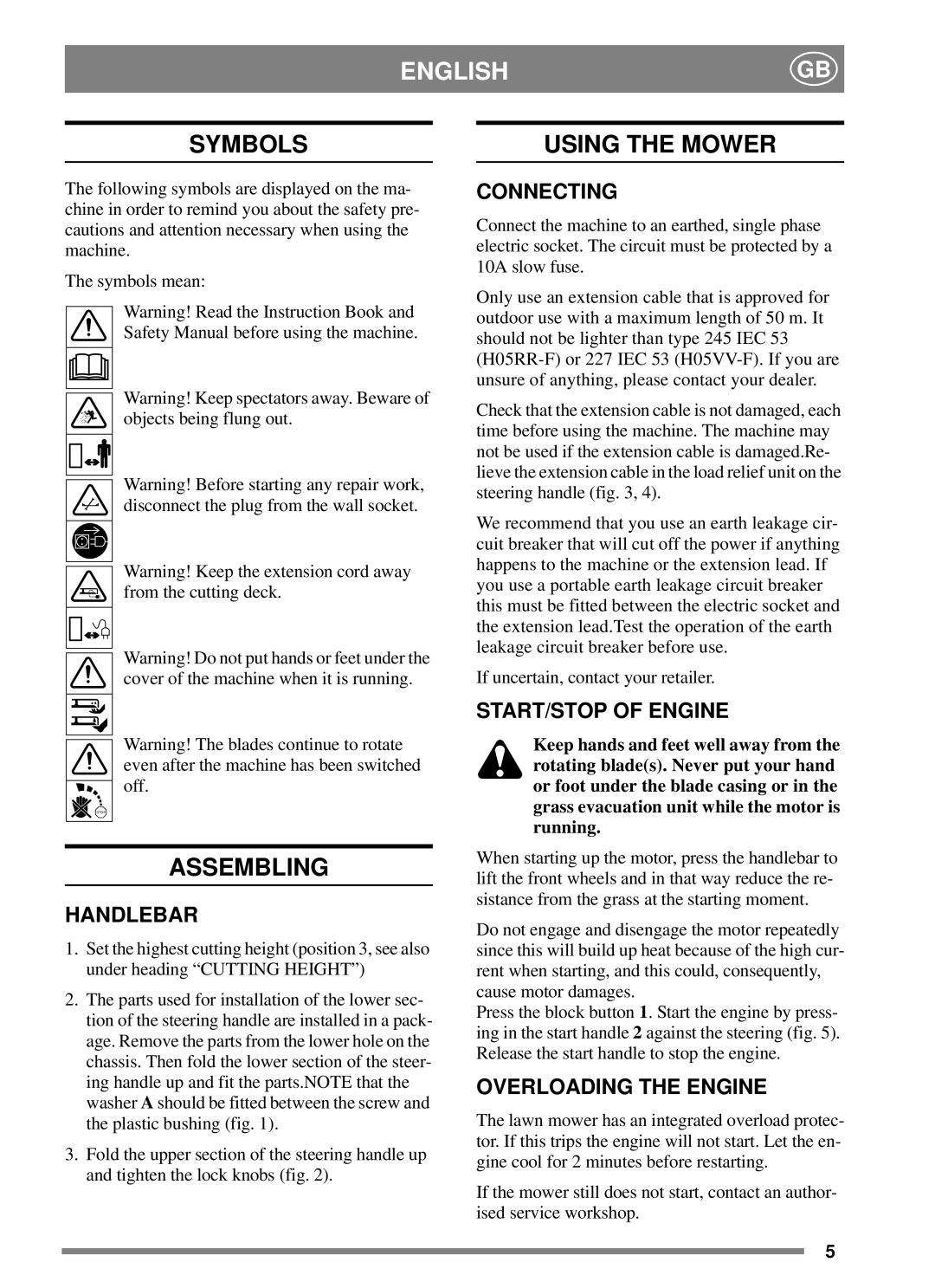 Stiga 8211-0229-06 manual Symbols, Using the Mower, Assembling 