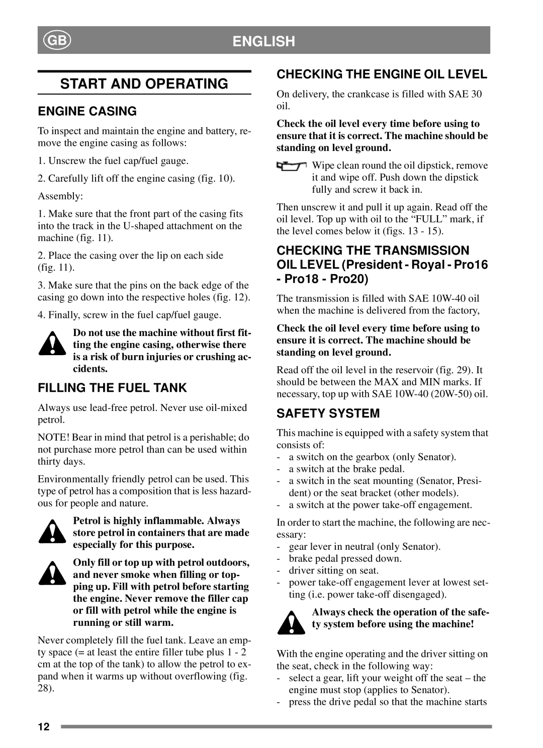 Stiga 8211-0276-02 manual Start and Operating 