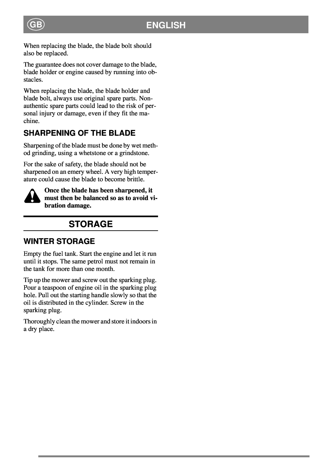 Stiga 8211-3389-05 manual Sharpening Of The Blade, Winter Storage, English 