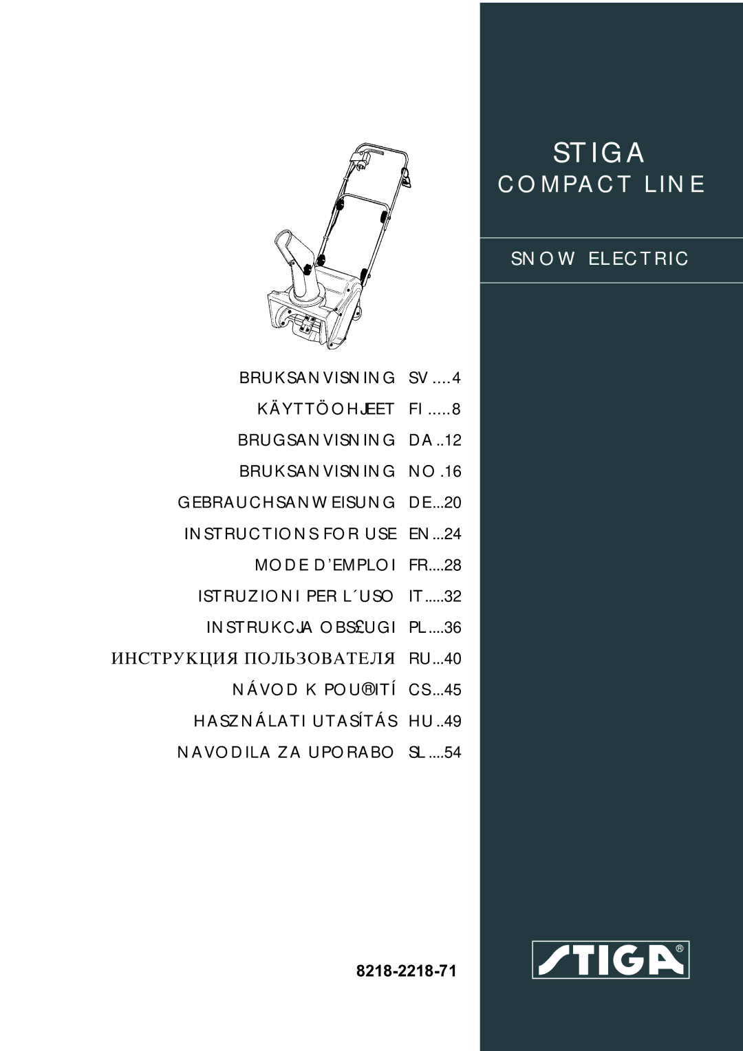Stiga 8218-2218-71 manual Stiga 