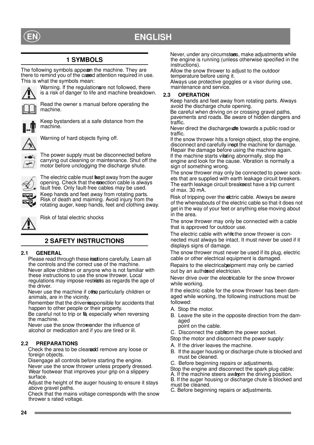 Stiga 8218-2218-71 manual Symbols, Safety Instructions, General, Preparations, Operation 