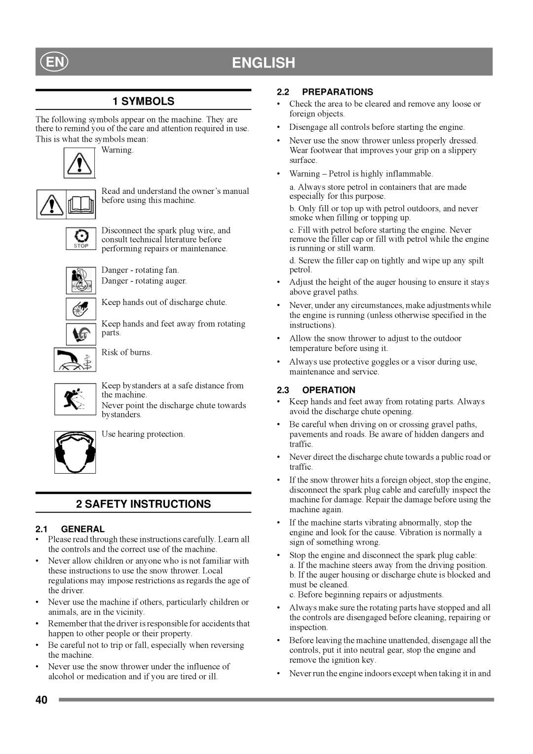 Stiga 8218-2220-70 manual Symbols, Safety Instructions, General, Preparations, Operation 