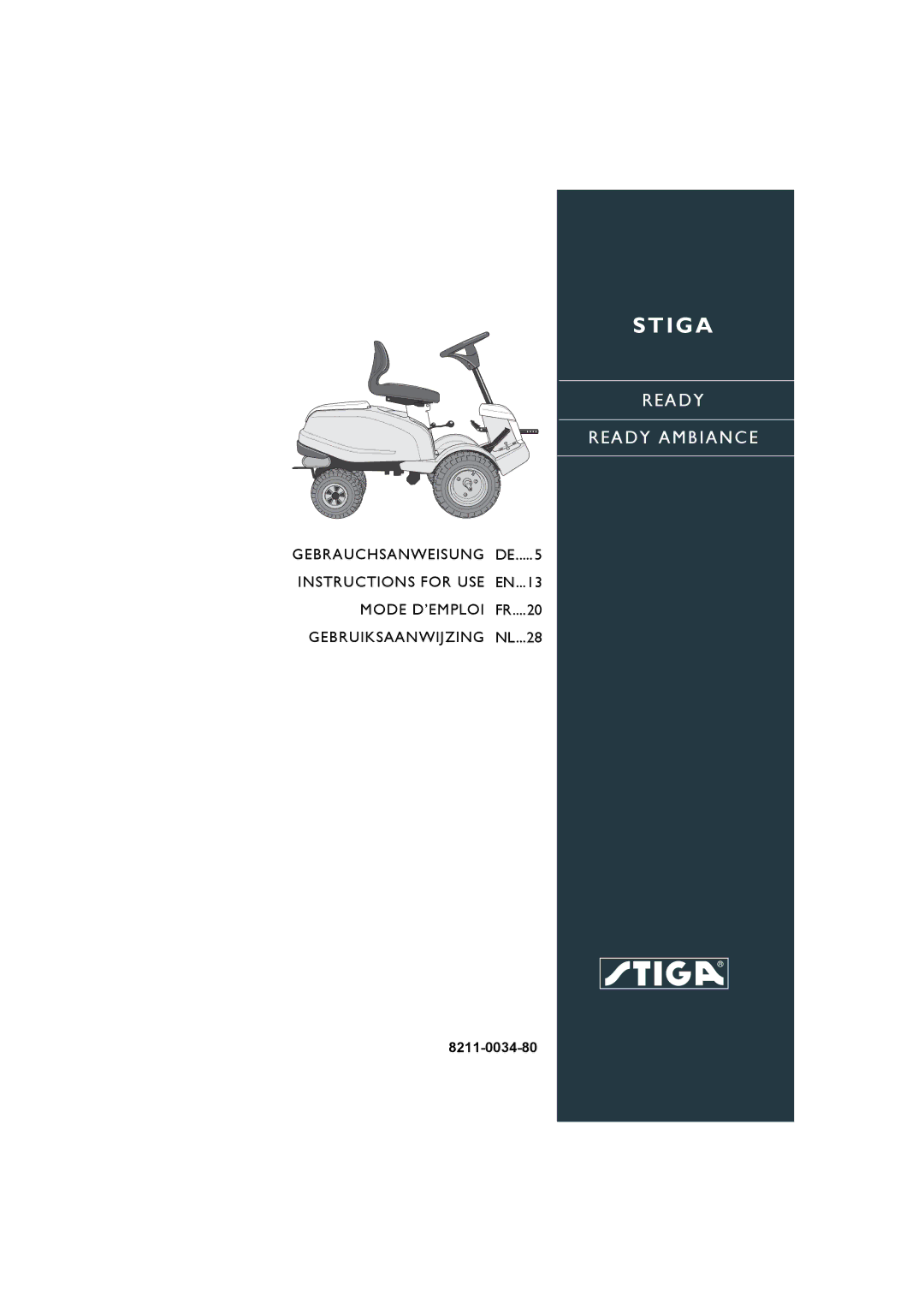 Stiga 8221-0034-80 manual Stiga 