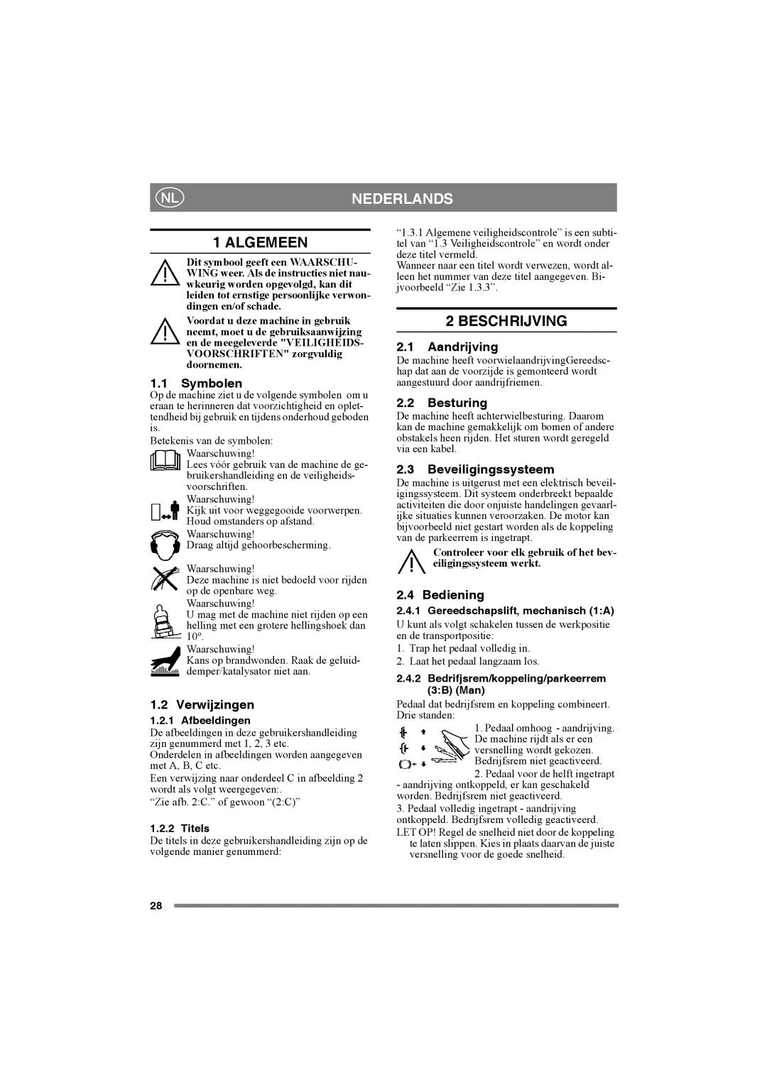 Stiga 8221-0034-80 manual Nlnederlands, Algemeen, Beschrijving 