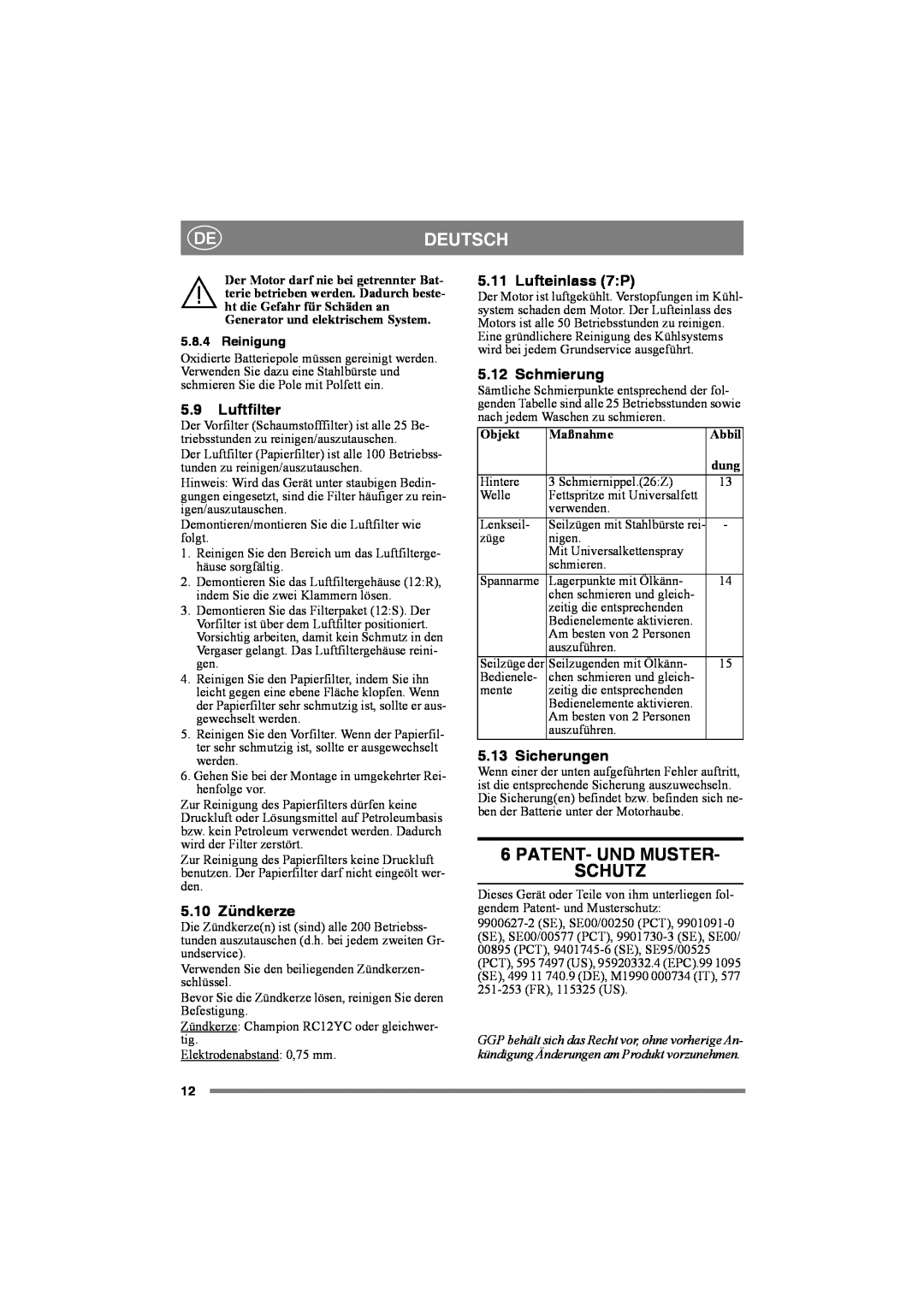Stiga 8221-0034-80 Patent- Und Muster- Schutz, Luftfilter, 5.10 Zündkerze, Lufteinlass 7P, Schmierung, Sicherungen, Abbil 