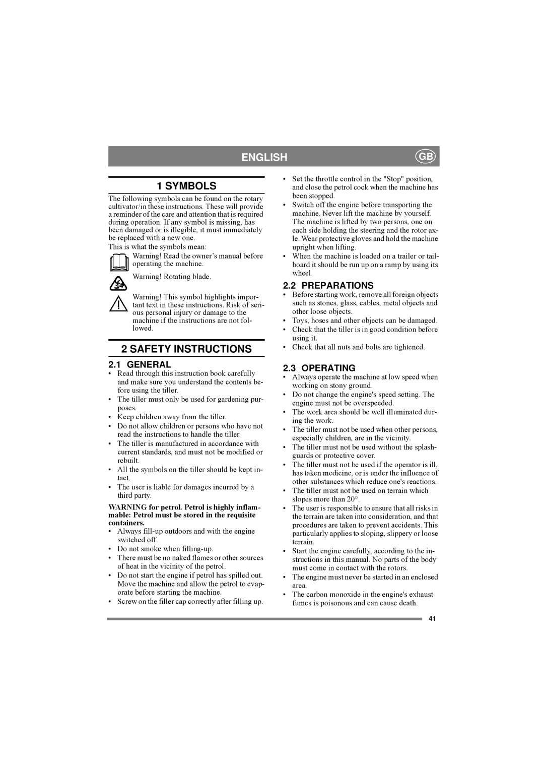 Stiga 82R2-H manual Symbols, Safety Instructions 