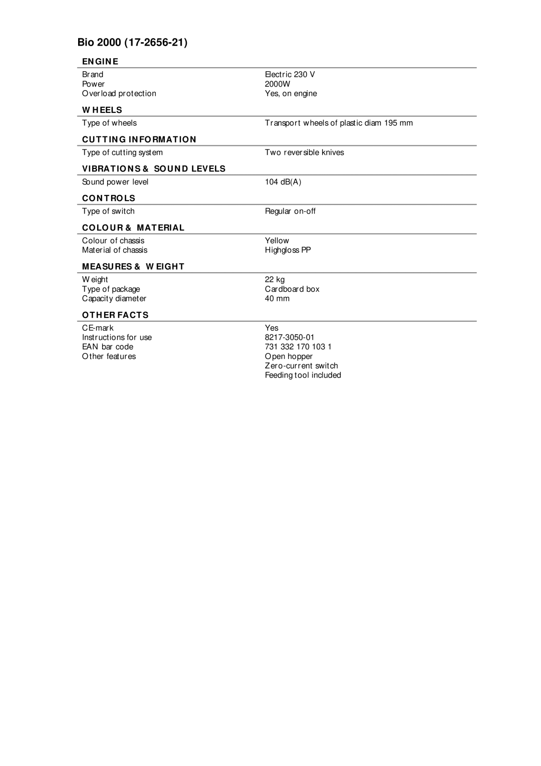 Stiga BIO 2000 manual Bio 2000 