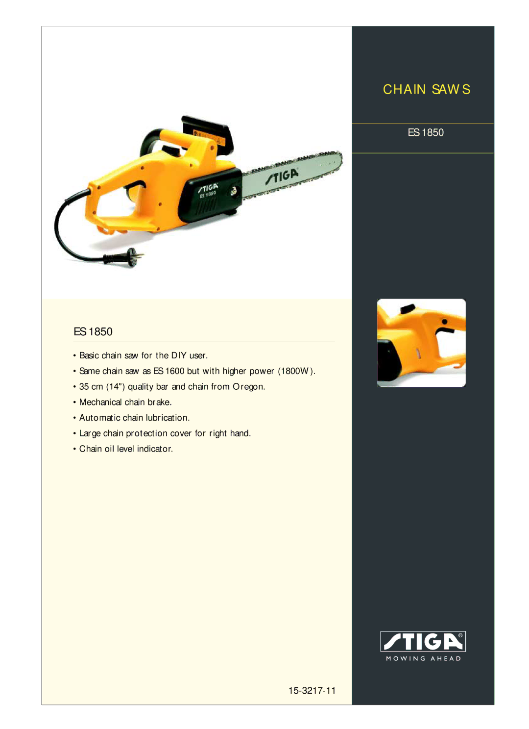 Stiga ES 1850 manual Chain Saws 