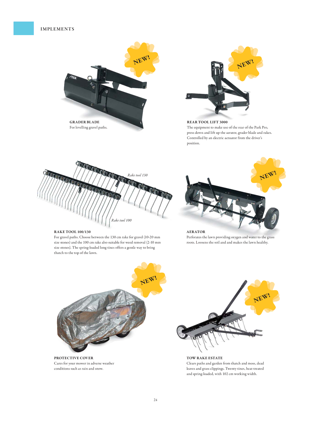 Stiga Garden Range manual Grader Blade Rear Tool Lift, Rake Tool 100/130, Aerator, Protective Cover TOW Rake Estate 