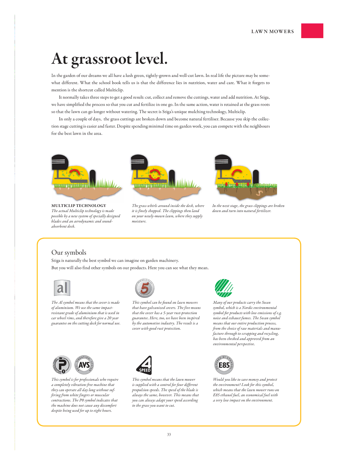 Stiga Garden Range manual At grassroot level, Our symbols 