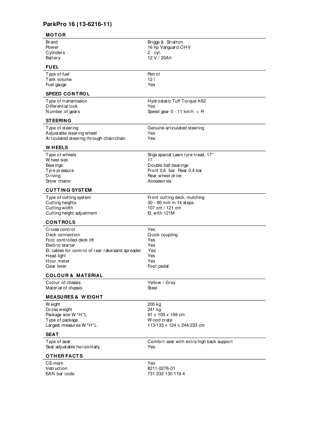 Stiga PARKPRO 16 manual ParkPro 16 