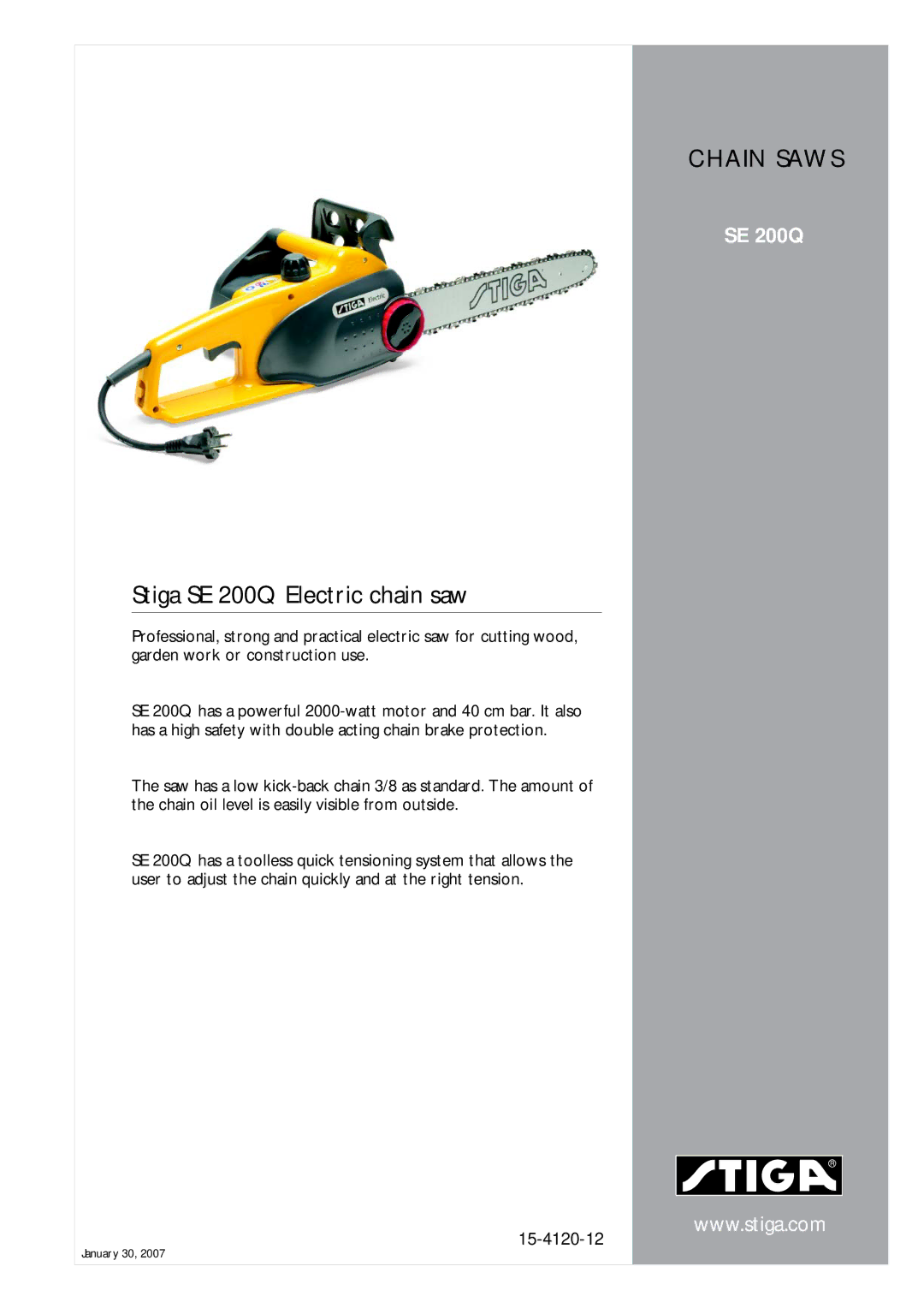 Stiga manual Stiga SE 200Q Electric chain saw, Chain Saws 