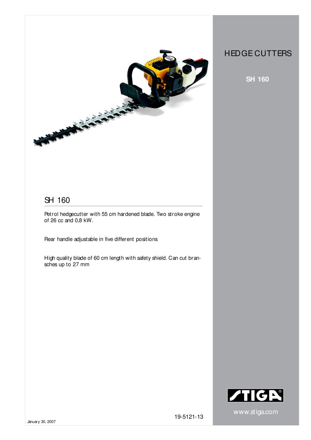 Stiga SH 160 manual Hedge Cutters, 19-5121-13 