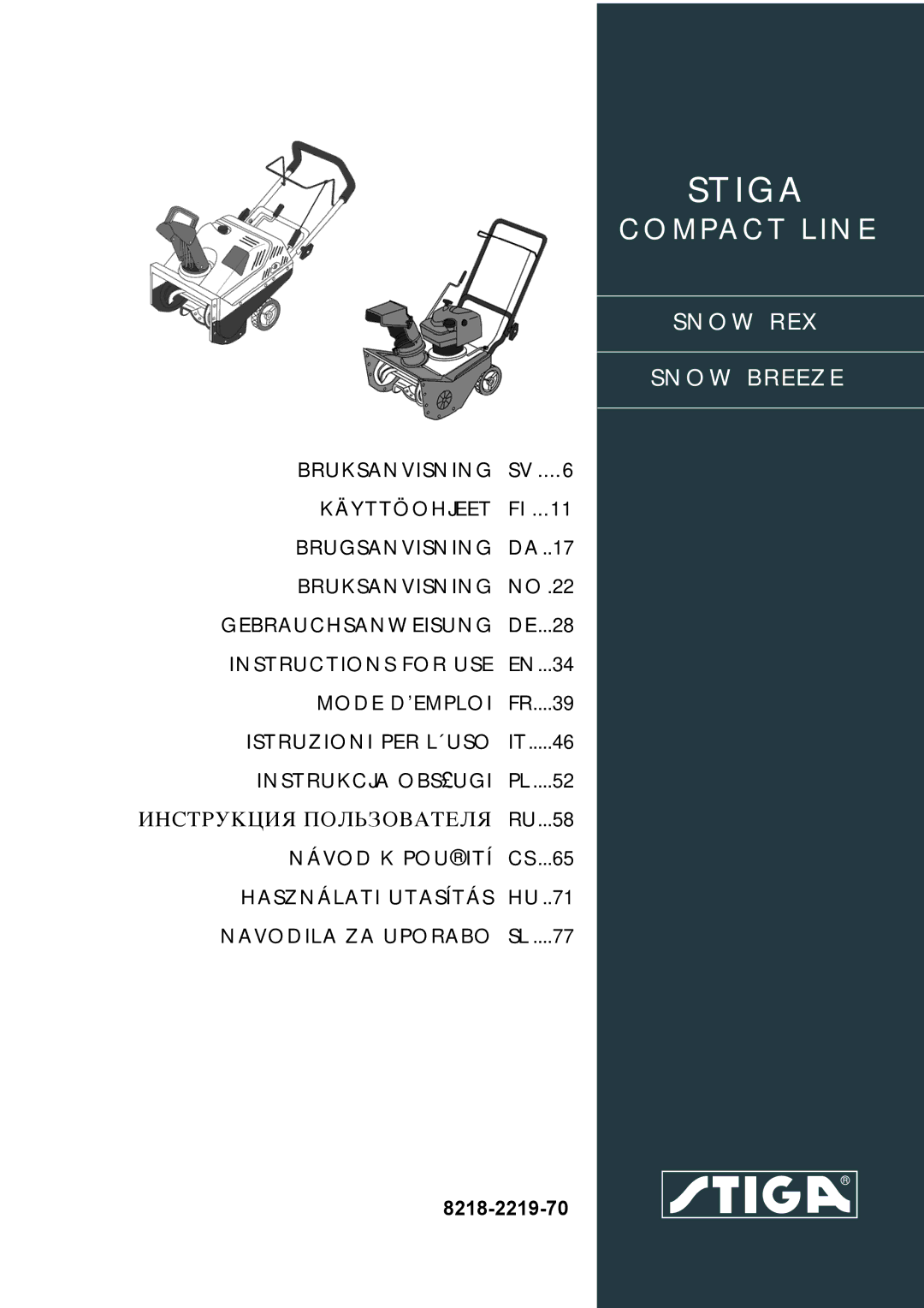 Stiga SNOW REX, SNOW BREEZE manual Stiga 