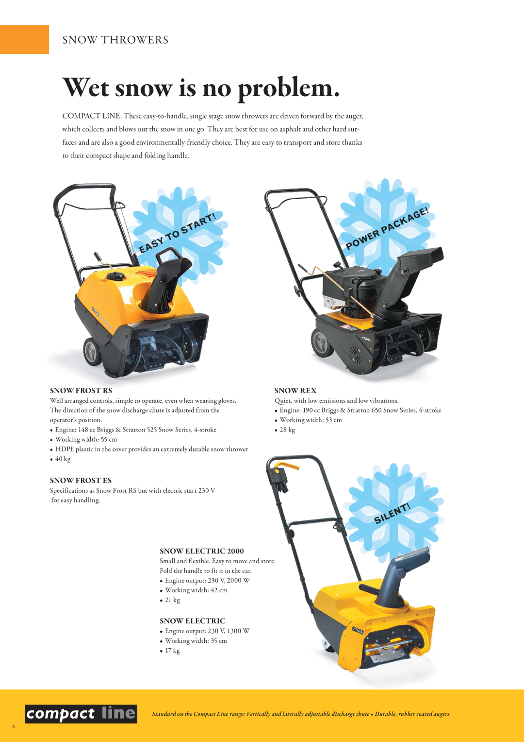 Stiga Snow Throwers manual Wet snow is no problem, Snow Frost RS Snow REX, Snow Frost ES, Snow Electric 