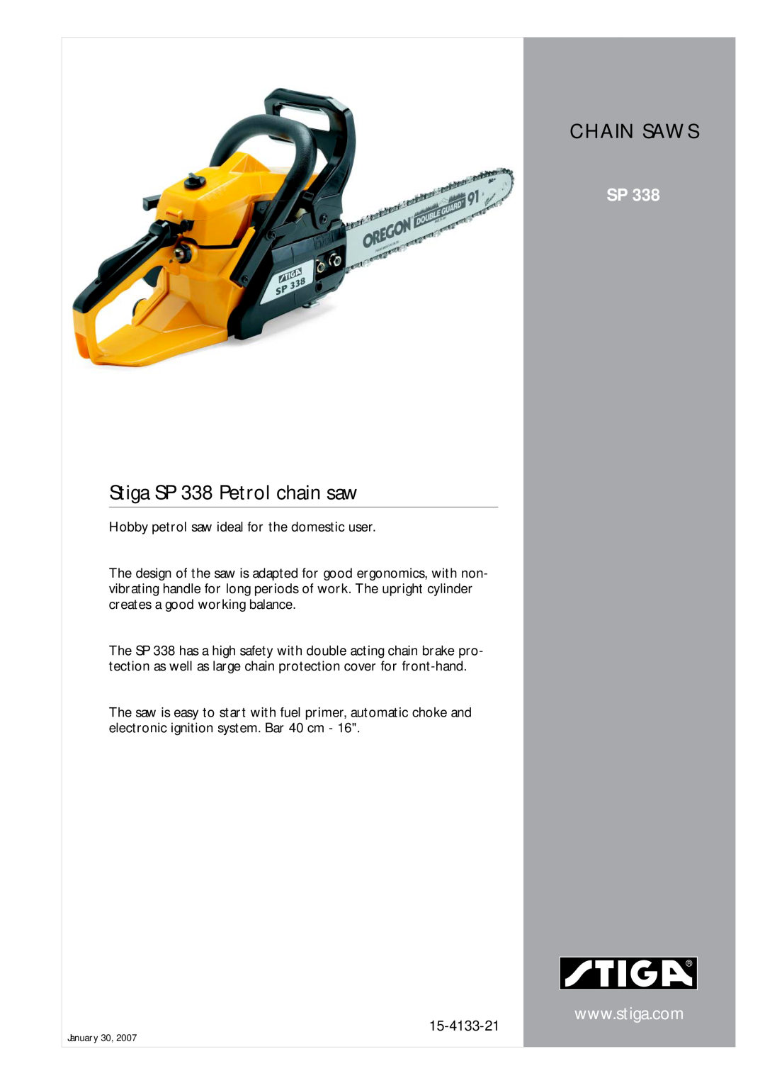 Stiga manual Stiga SP 338 Petrol chain saw, Chain Saws, 15-4133-21 