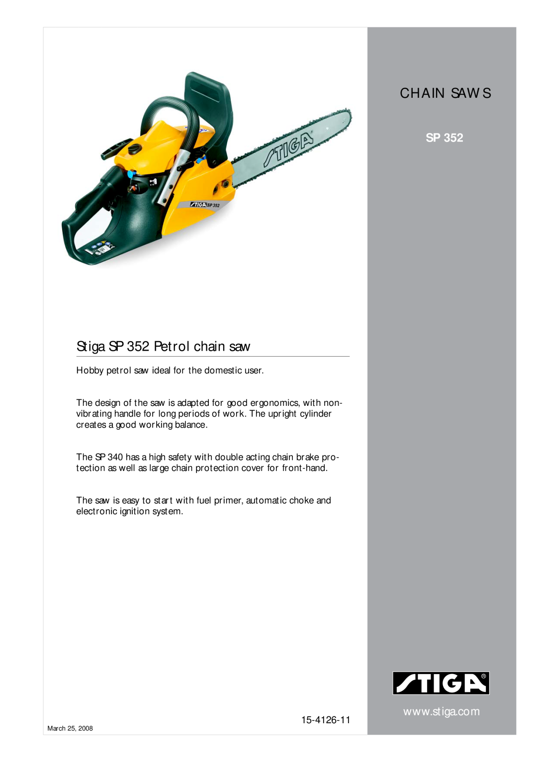 Stiga manual Stiga SP 352 Petrol chain saw, Chain Saws, 15-4126-11 