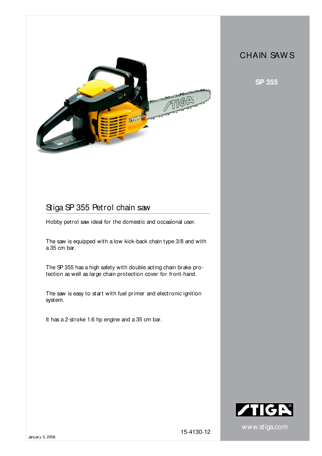 Stiga manual Chain Saws, Stiga SP 355 Petrol chain saw, 15-4130-12 