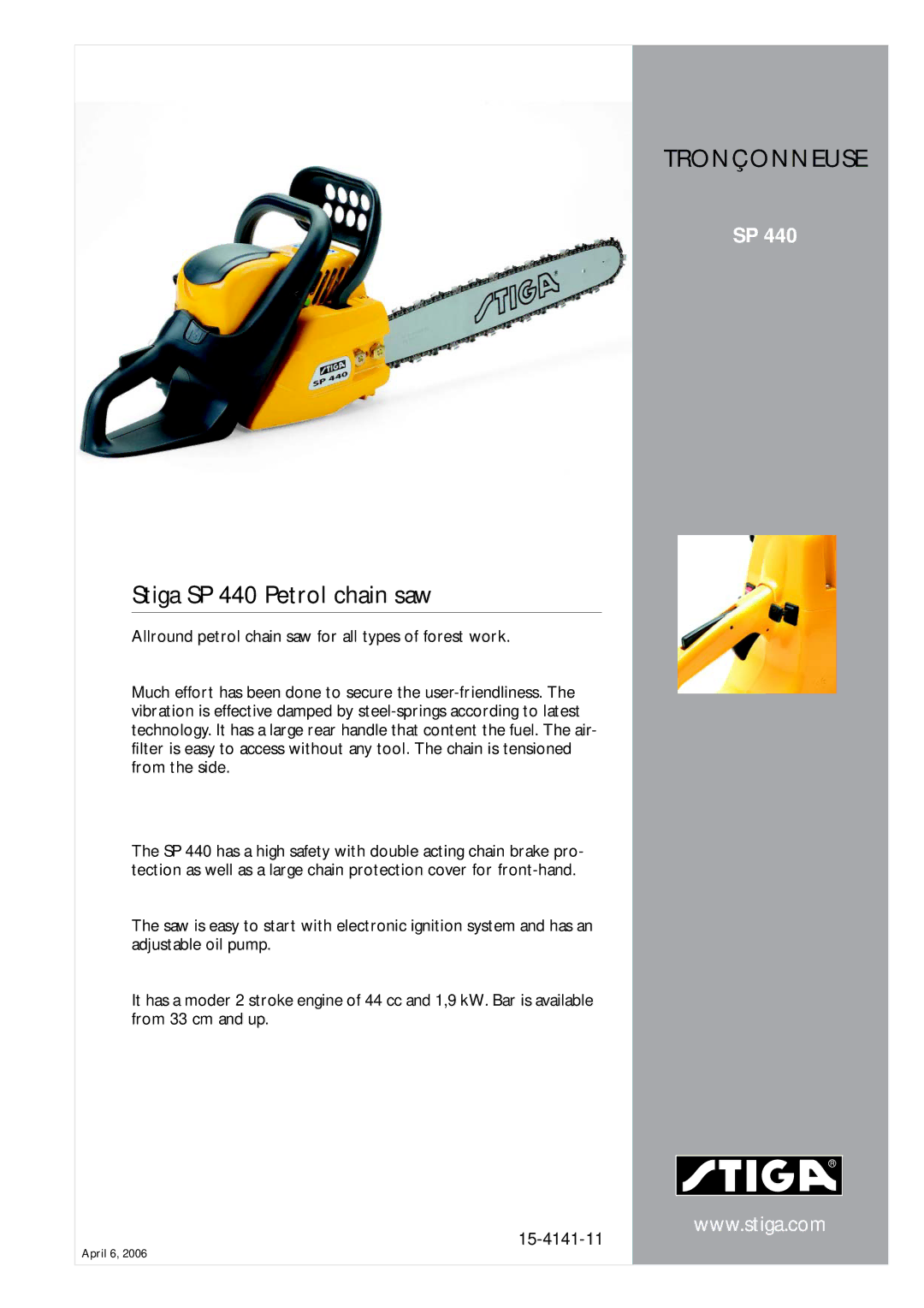 Stiga manual Tronçonneuse, Stiga SP 440 Petrol chain saw 