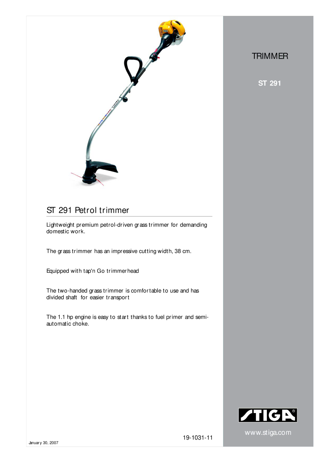 Stiga manual Trimmer, ST 291 Petrol trimmer 