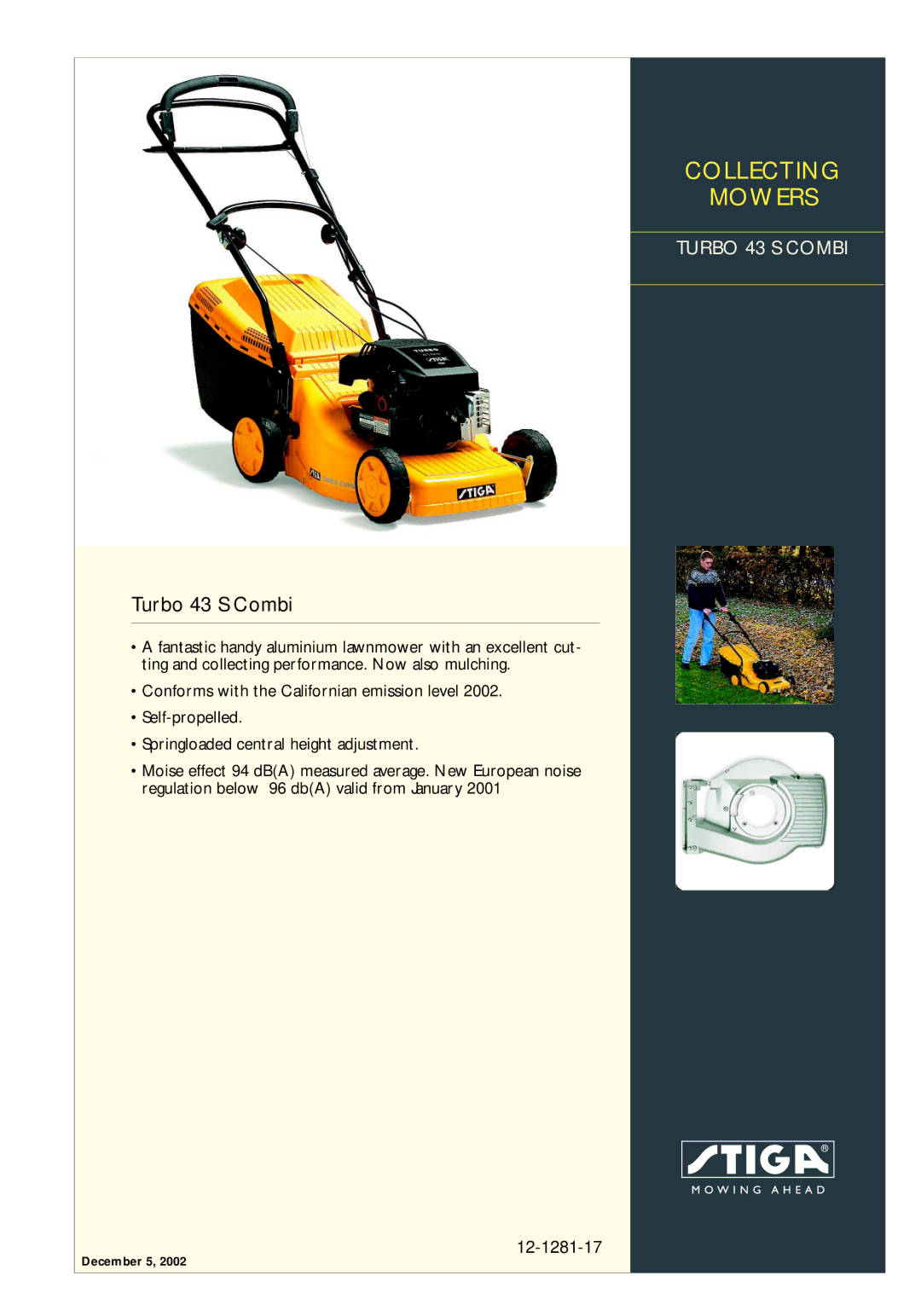 Stiga TURBO 43 S COMBI manual Collecting Mowers, Turbo 43 S Combi 