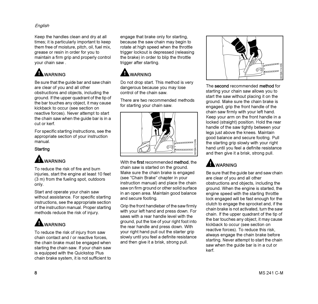 STIHL MS 241 C-M manual Starting 