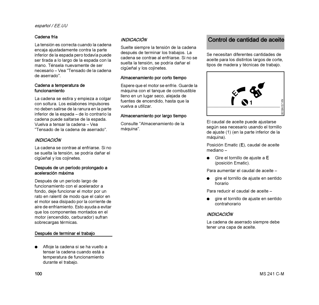 STIHL MS 241 C-M manual Control de cantidad de aceite 