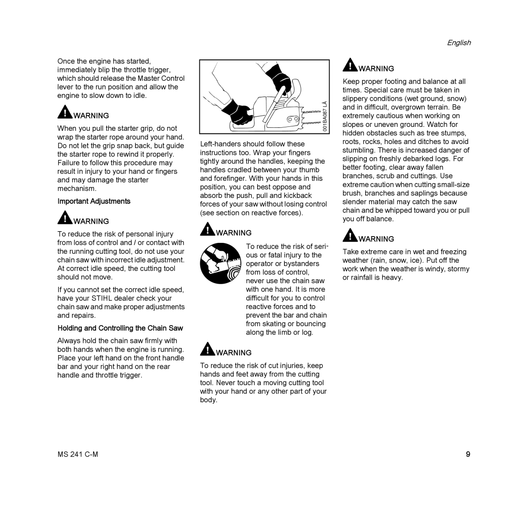 STIHL MS 241 C-M manual Important Adjustments 