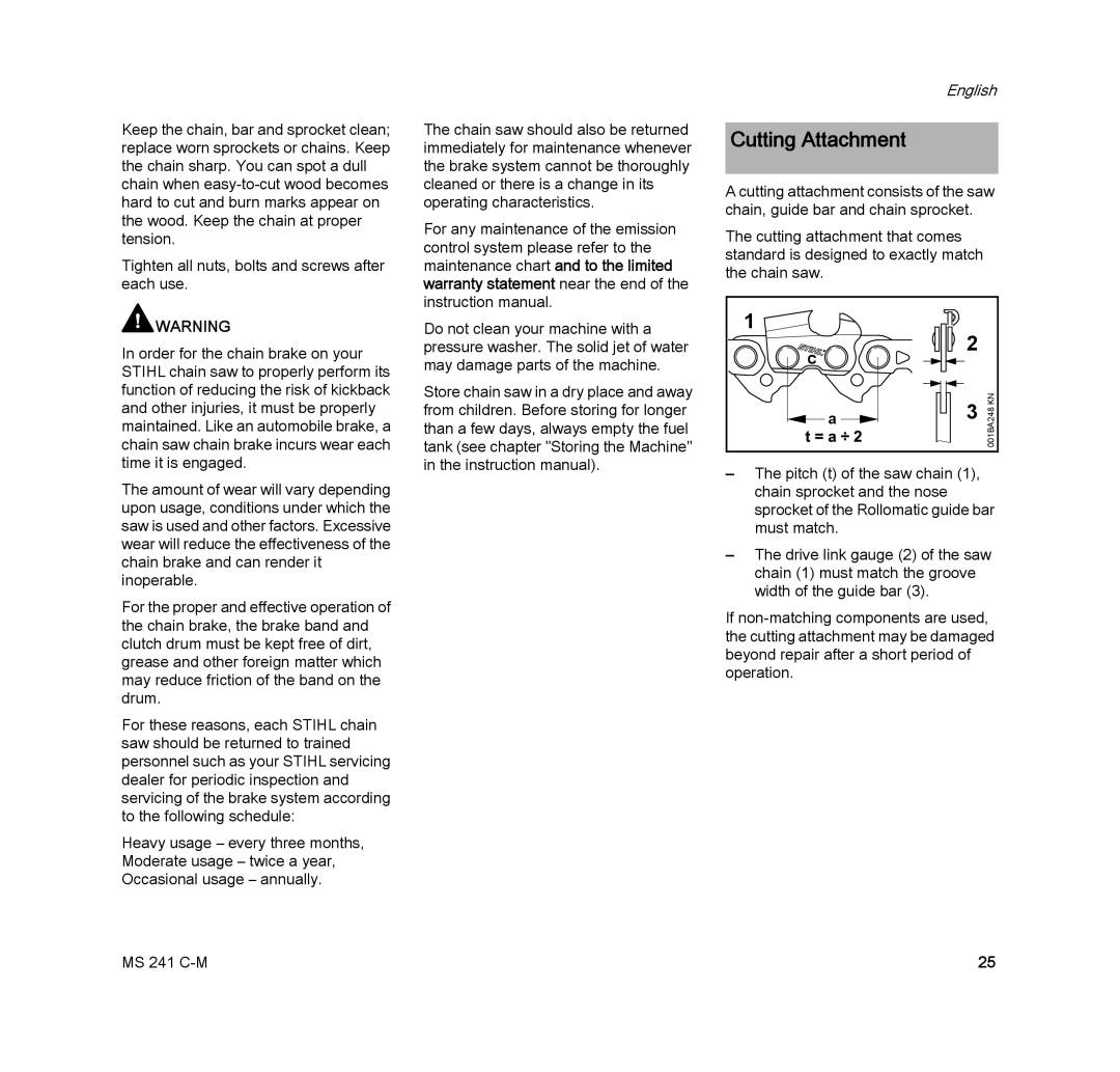 STIHL MS 241 C-M manual Cutting Attachment 