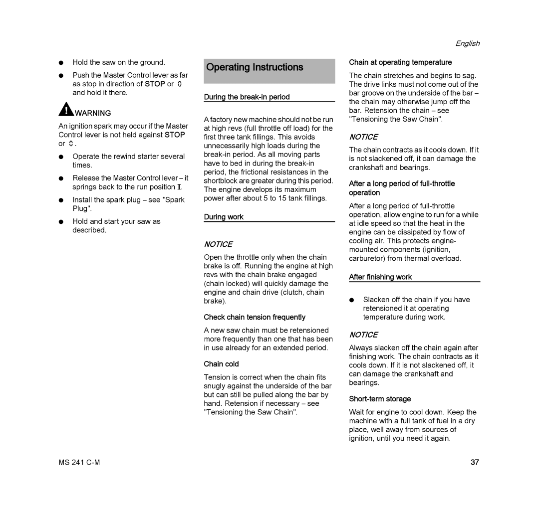 STIHL MS 241 C-M manual Operating Instructions 