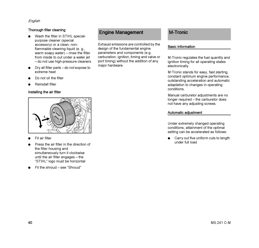 STIHL MS 241 C-M manual Engine Management, Tronic 