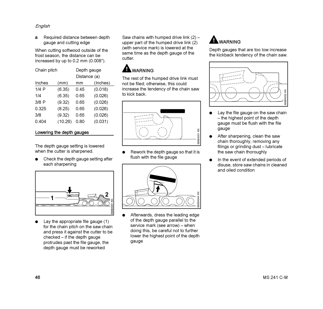 STIHL MS 241 C-M manual Lowering the depth gauges 