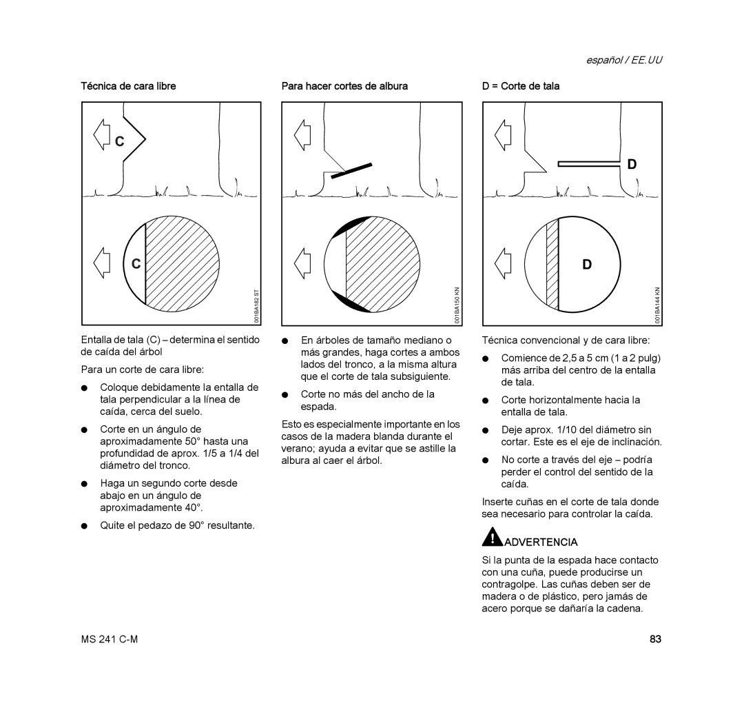 STIHL MS 241 C-M manual Técnica de cara libre Para hacer cortes de albura 