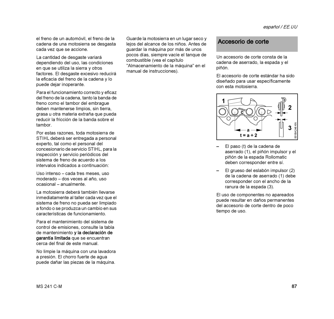 STIHL MS 241 C-M manual Accesorio de corte 