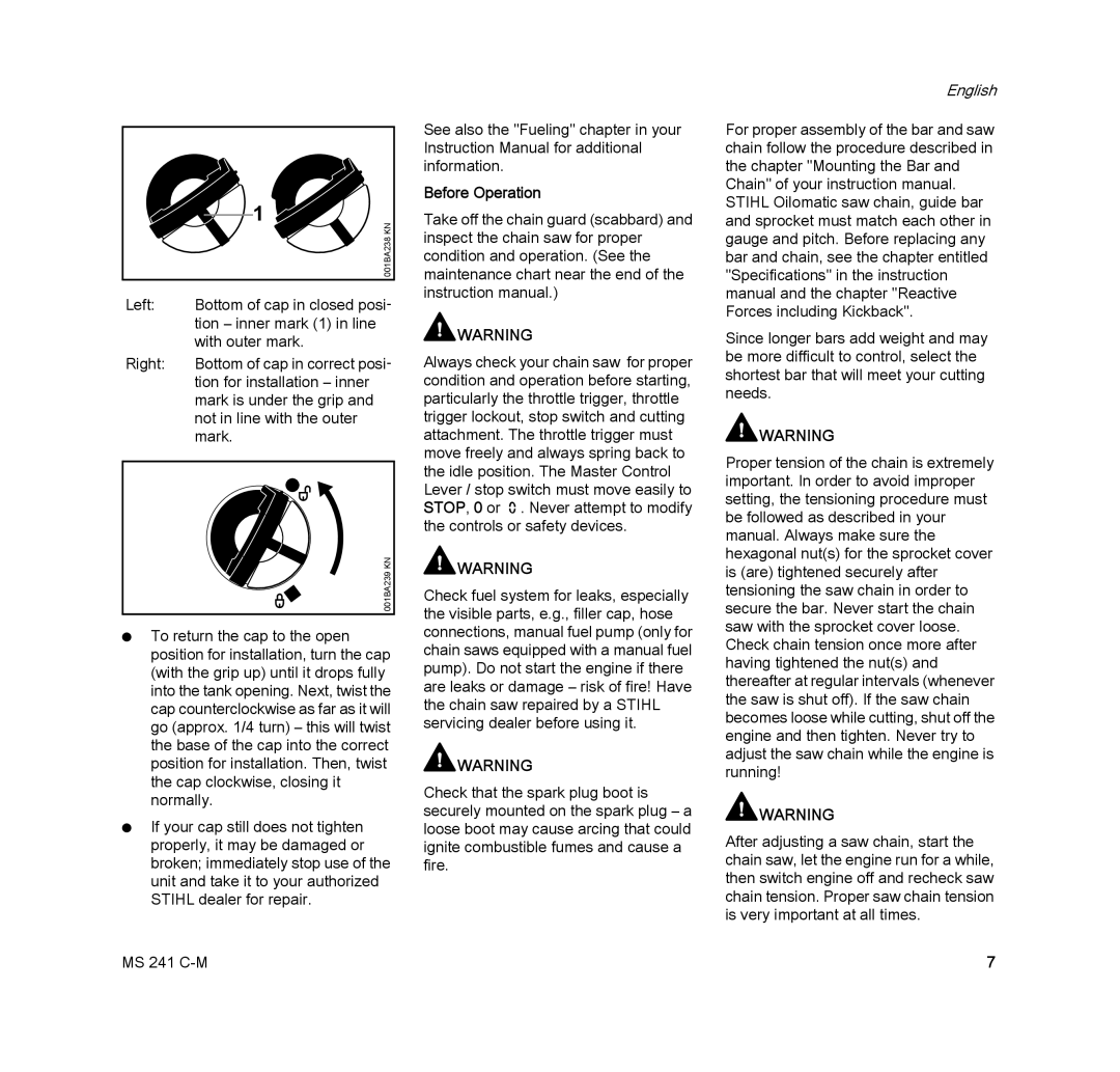 STIHL MS 241 C-M manual Before Operation 