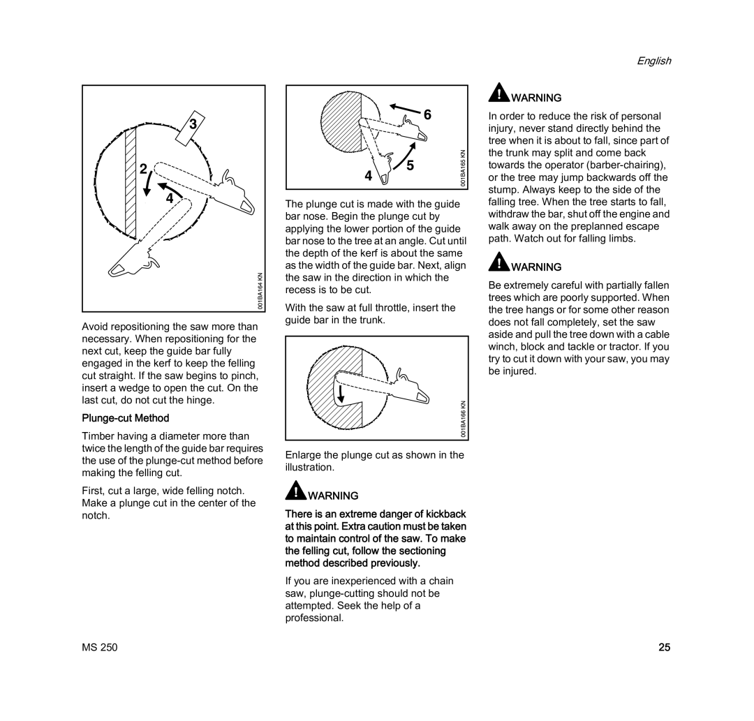 STIHL MS 250 manual Plunge-cut Method 