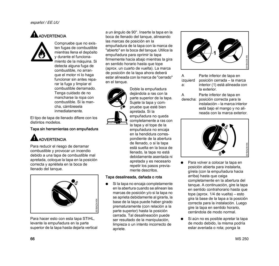 STIHL MS 250 manual Tapa desalineada, dañada o rota 