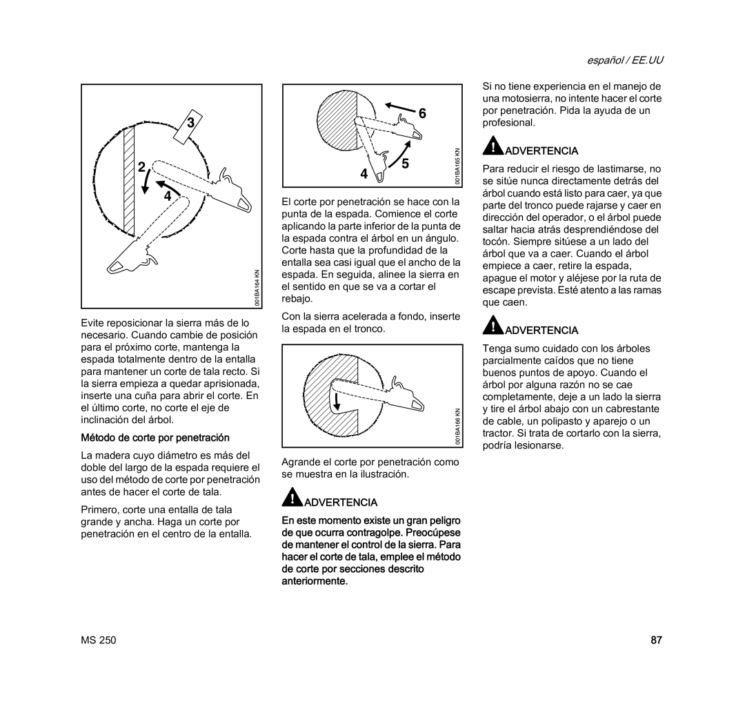 STIHL MS 250 manual Método de corte por penetración 