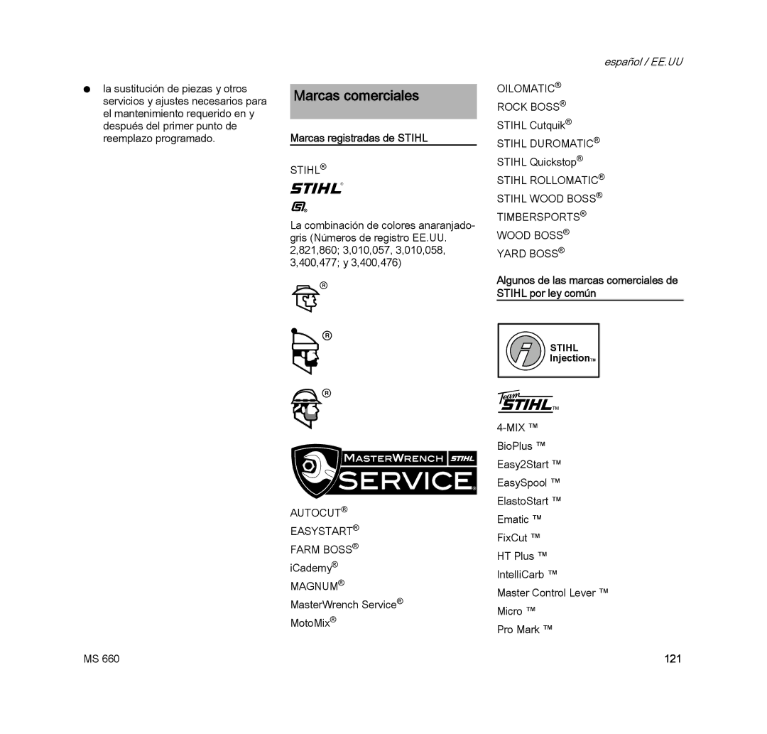 STIHL MS 660 MAGNUM manual Marcas comerciales, Marcas registradas de Stihl 