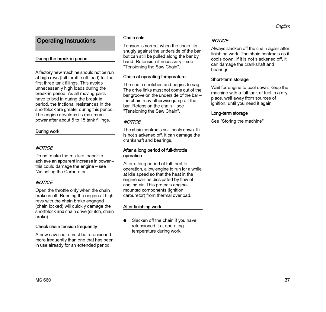 STIHL MS 660 MAGNUM manual Operating Instructions 