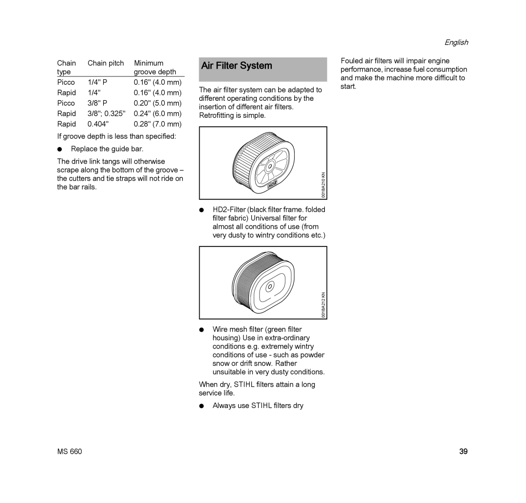 STIHL MS 660 MAGNUM manual Air Filter System 