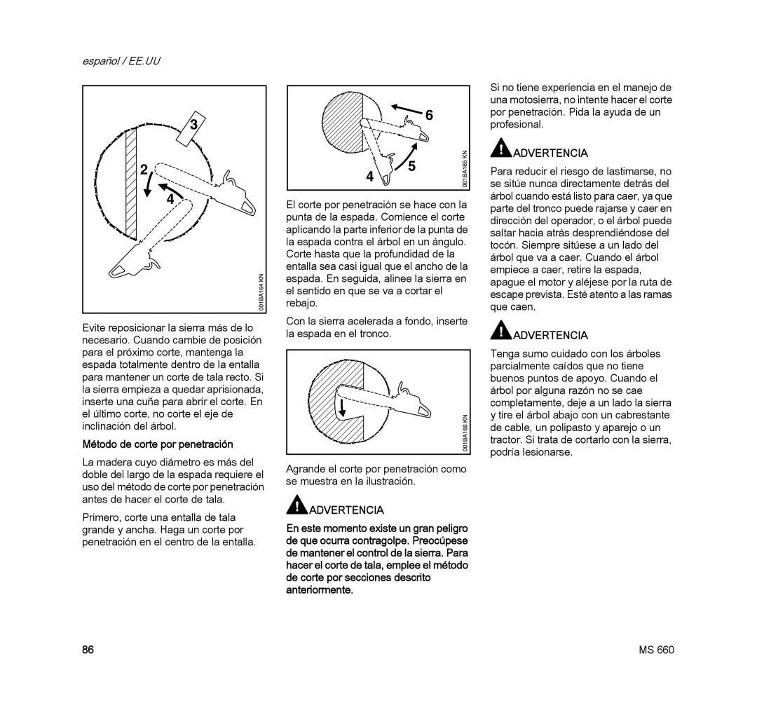 STIHL MS 660 MAGNUM manual Método de corte por penetración 