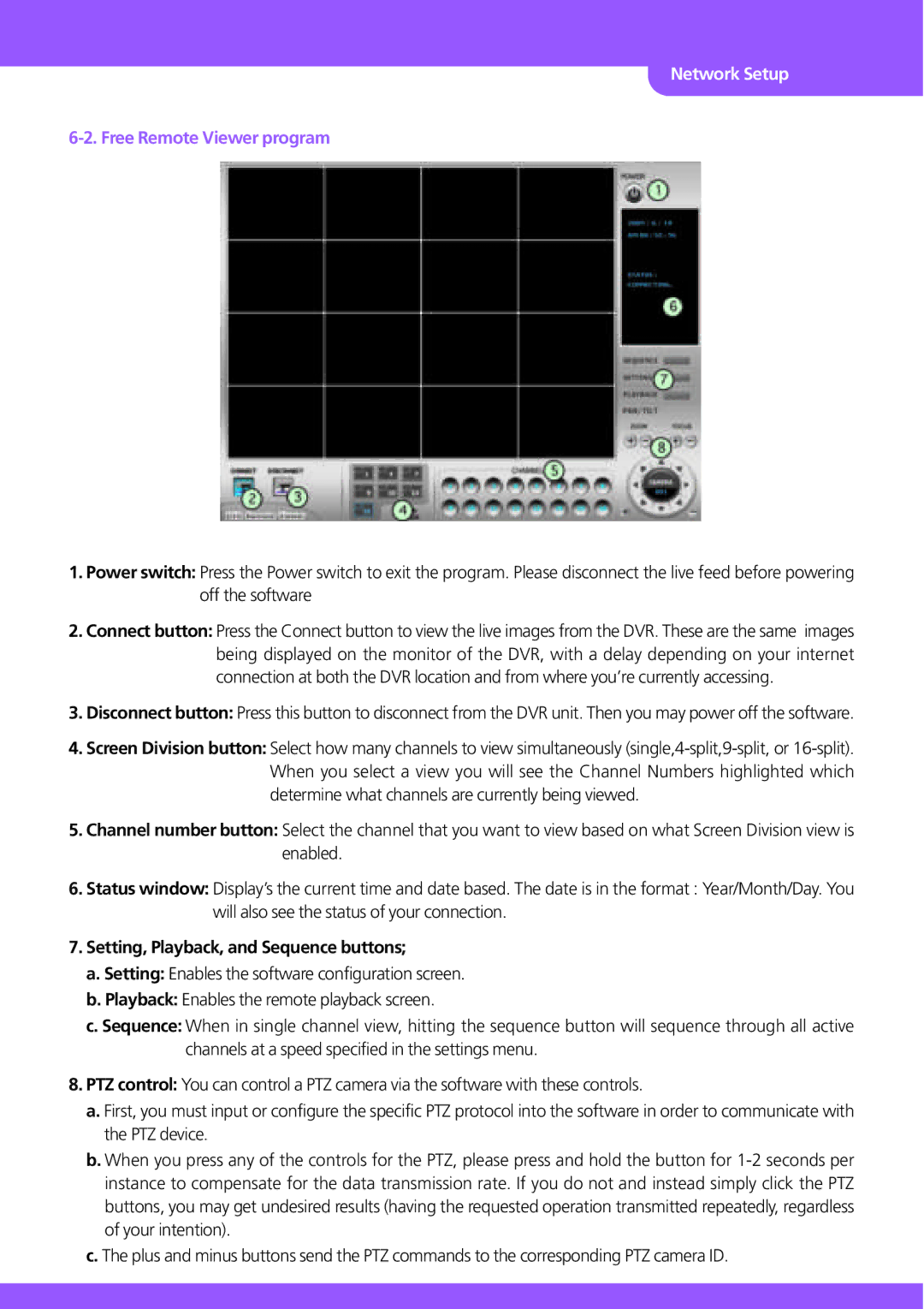 Stinger JPEG 2000 user manual Free Remote Viewer program, Setting, Playback, and Sequence buttons 