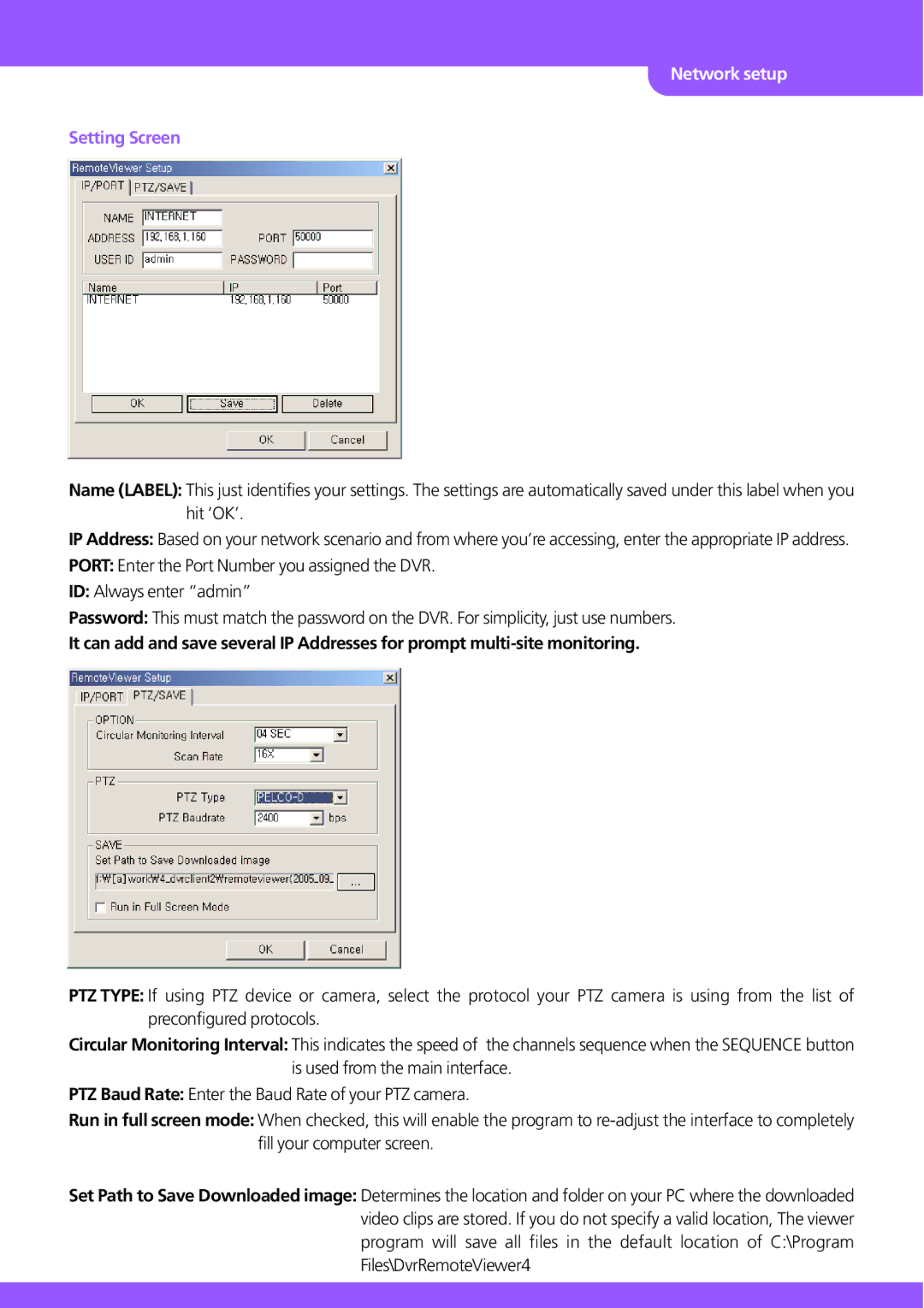 Stinger JPEG 2000 user manual Setting Screen 