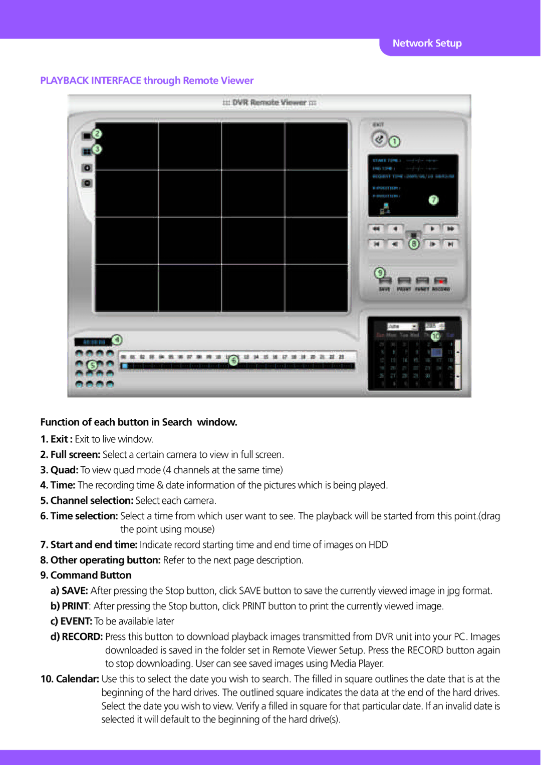 Stinger JPEG 2000 Playback Interface through Remote Viewer, Function of each button in Search window, Command Button 