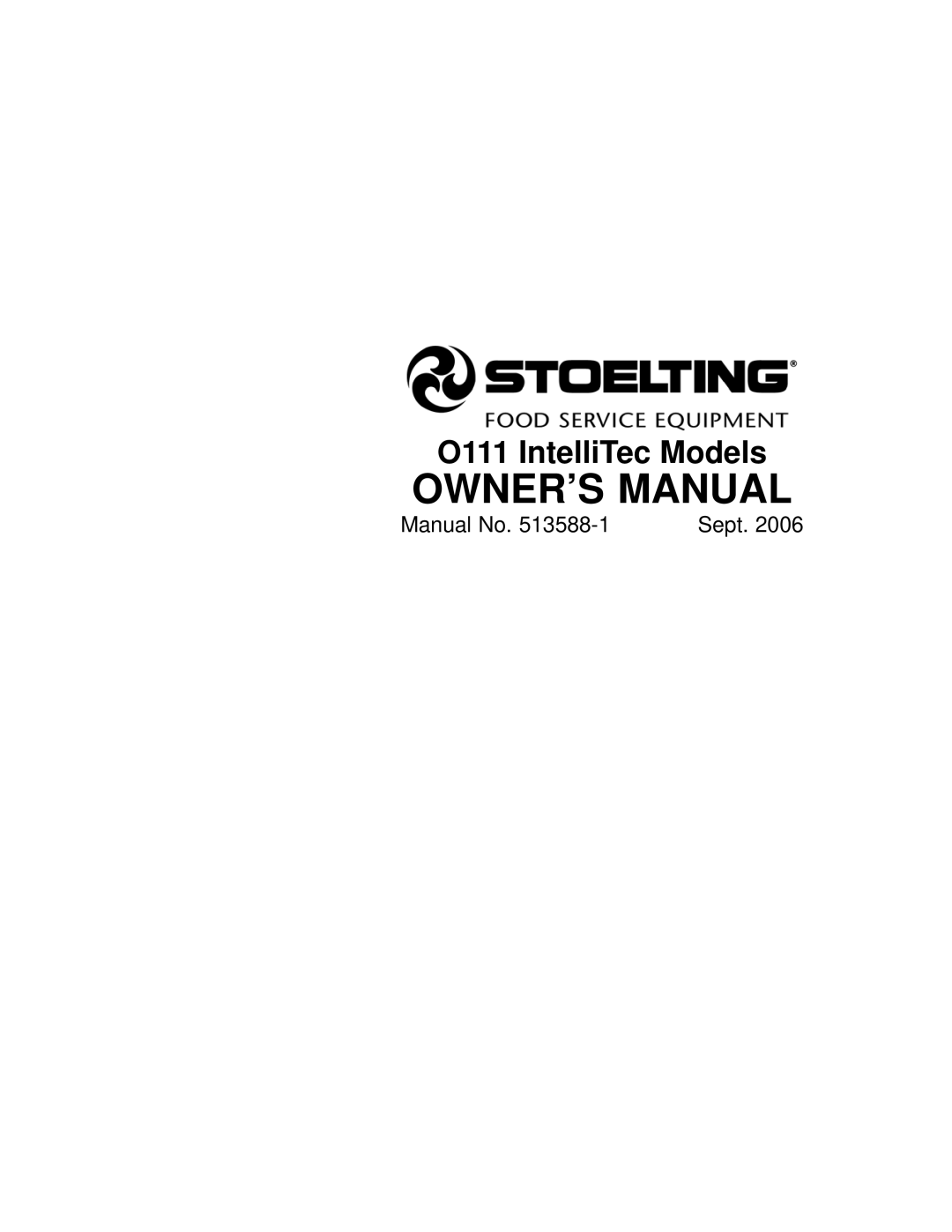 Stoelting owner manual O111 IntelliTec Models 