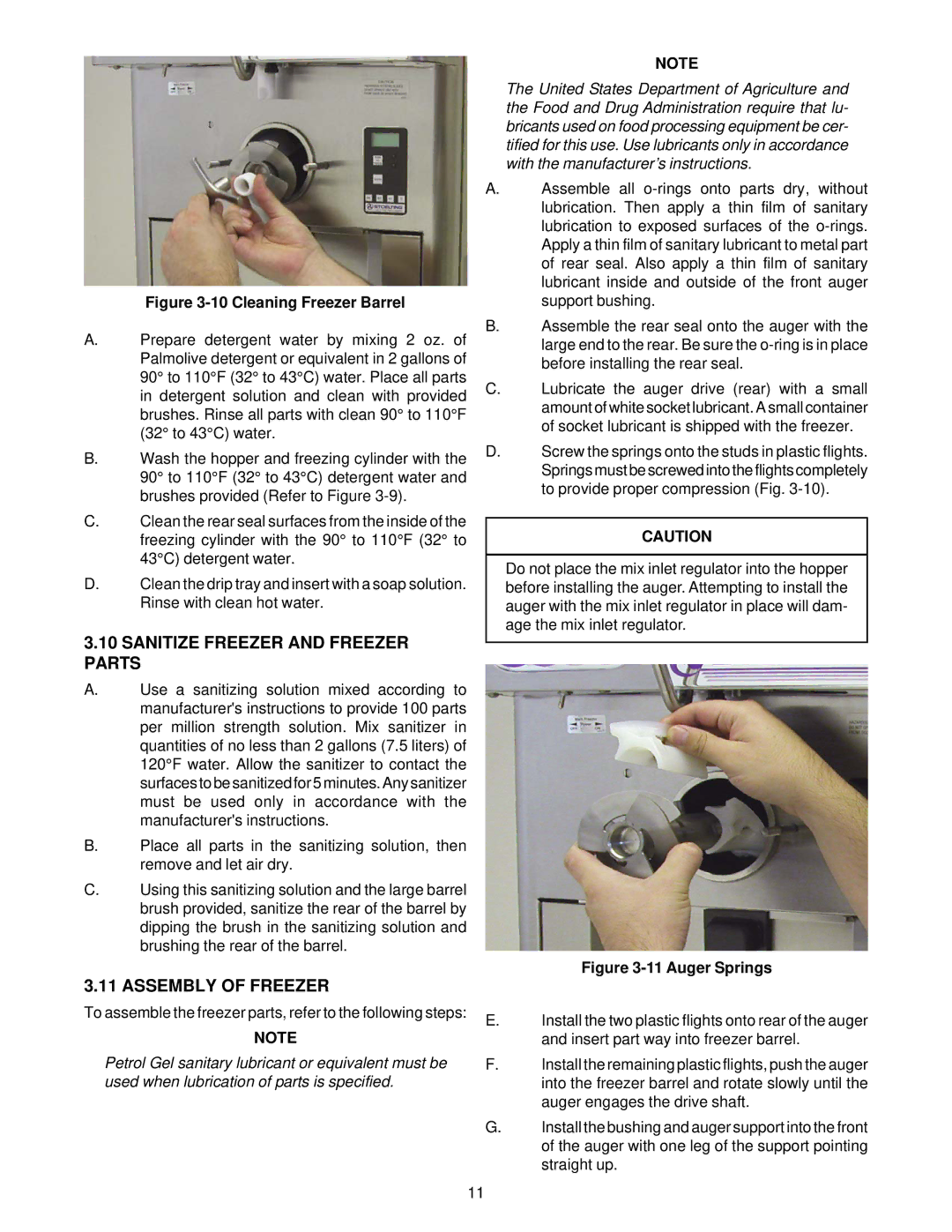 Stoelting O111 owner manual Sanitize Freezer and Freezer Parts, Assembly of Freezer 